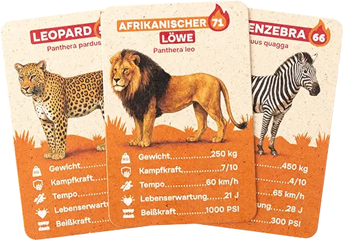 Quartettspiel Afrikas Tiere: 32 Tiere Afrikas im Trumpf-Duell