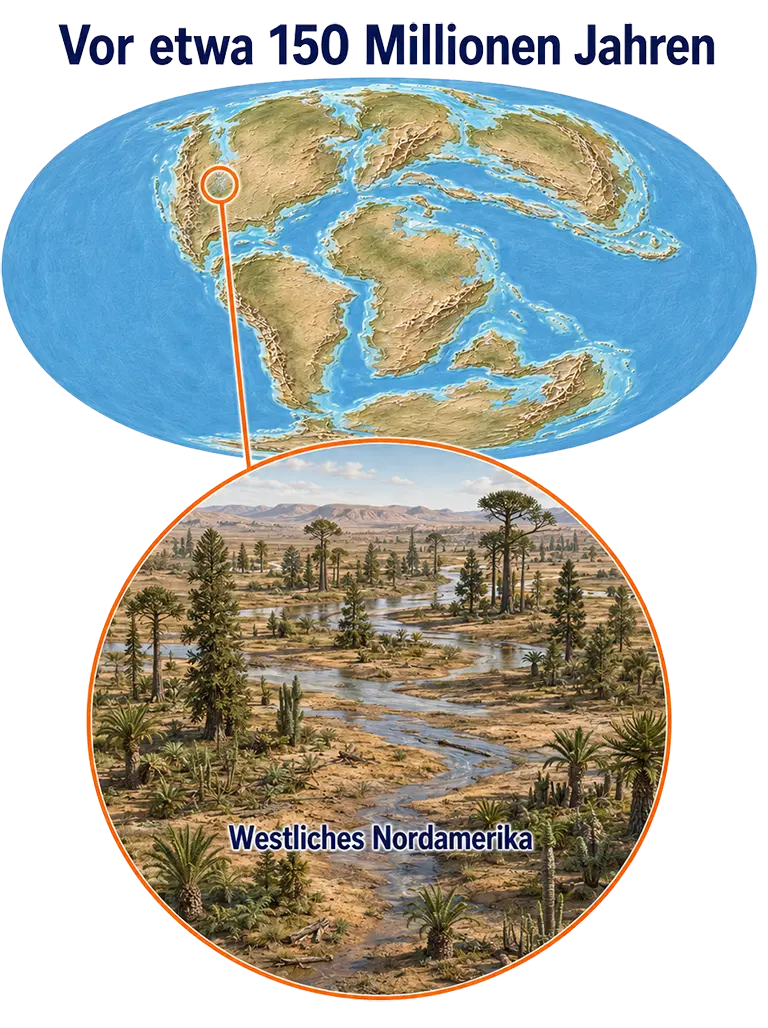 Lebensraum des Brachiosaurus in den Flussebenen des späten Jura in Nordamerika